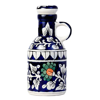 Ceramic Blue Floral Art 500 ML Oil Dispenser for Kitchen, Oil Bottle, Oil Sprayer, Vinegar Bottle for Kitchen Storage/ 100% Food & Microwave Safe| 1 Piece-Blue & White