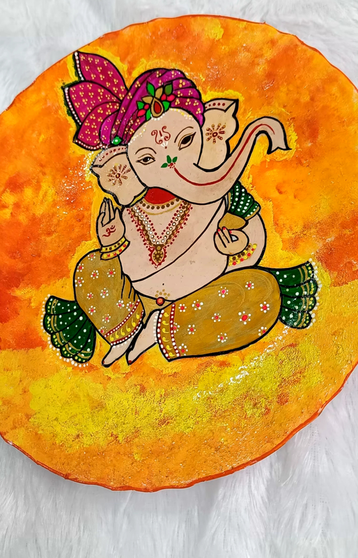Hand Painted Lord Ganesha in wallplate - Design 1