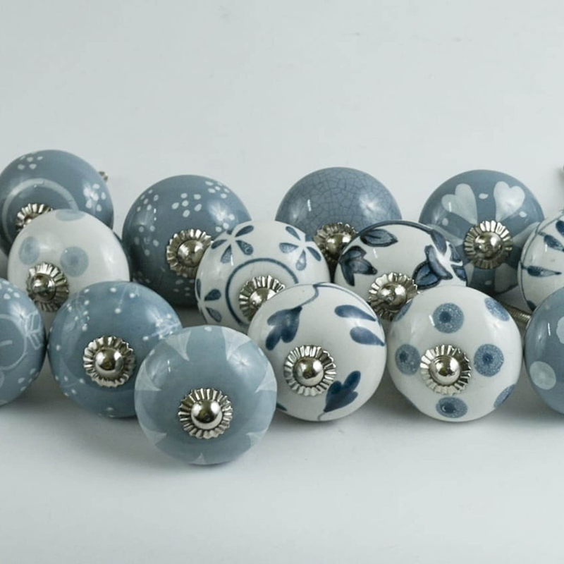 Ceramic Cabinet Drawer Pull  /Knobs Hand Painted Pack of 10Grey & White /Use for Cupboard And Wardrobe Door