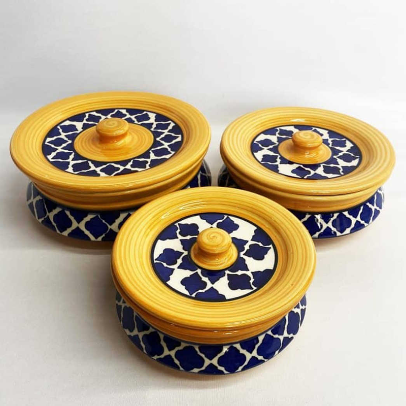 Yellow-Blue Degchi Set (Set of 3)